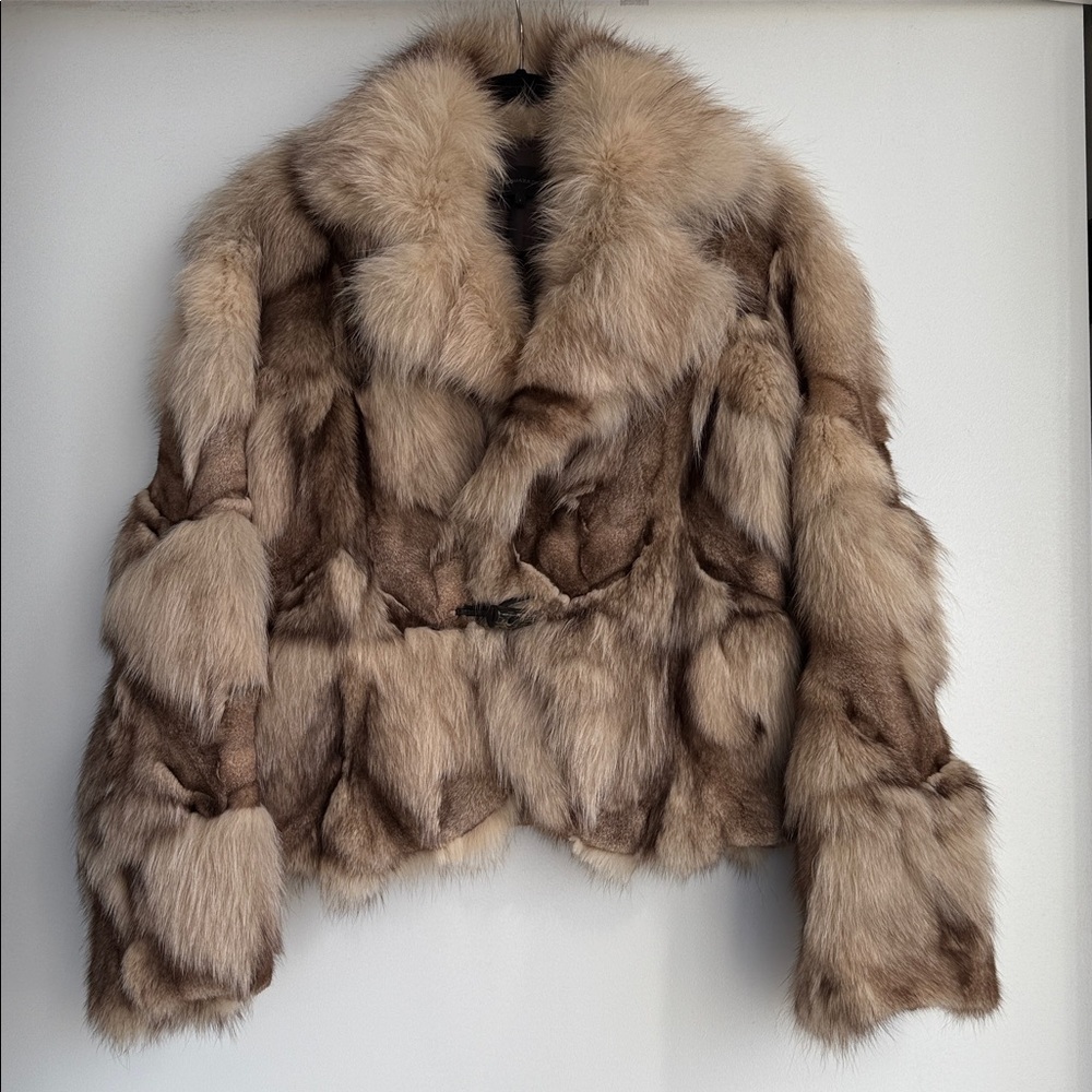 BCBGMaxAzria Fox Fur Coat Brown Tan Natural Real